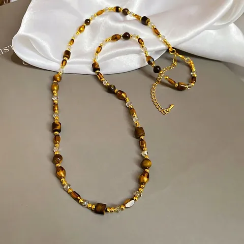 Collana Di Perline Occhio Di Tigre Vintage Stile Meillard Retrò Gioielli Catena Lunga Con Perline In Rame E Vetro
