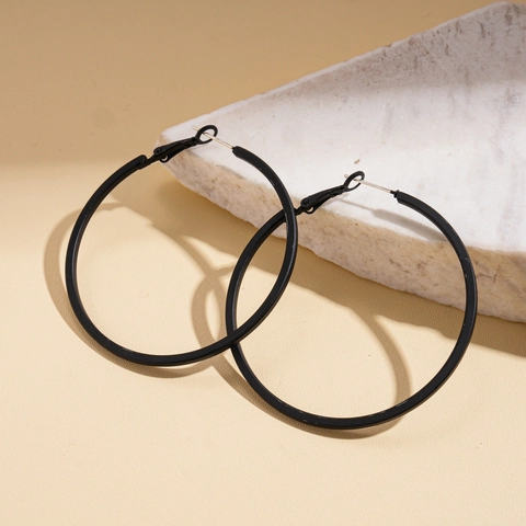Grote Creolen Mat Zwart Leer Geometrische Cirkel Met 925 Sterling Zilver Oorbellen Post Gothic Stijl Voor Vrouwen