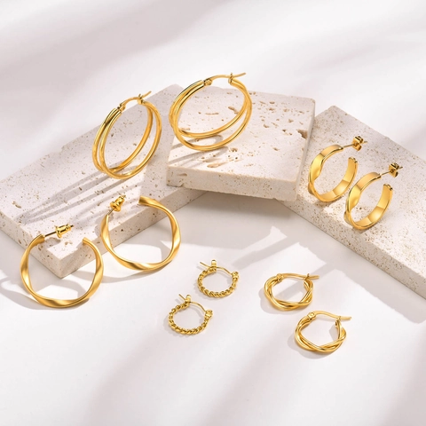 Minimalist Stainless Steel Twisted Hoop Earrings For Women Gold Plated Geometric Wave Texture Ins Style Fashion Jewelry Accessory