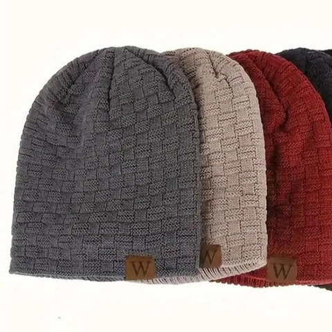 Berretto In Maglia Invernale Da Uomo Beanie Foderato In Pile Spesso Caldo Cappello Di Lana Con Toppa In Pelle