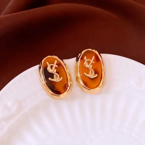 Pendientes Ovalados De Resina Con Poste De Plata De Ley 925 Retro Francés Lujo Joyería De Cobre Texturizado Dorado Mujeres