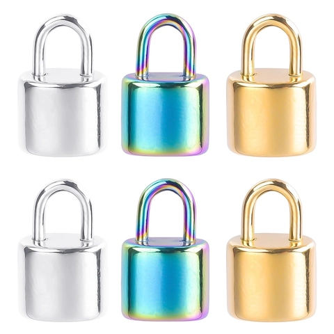 Mini Pendente Lucchetto Acciaio Inossidabile DIY Creazione Gioielli Forma Lucchetto Arcobaleno Oro Argento Accessori