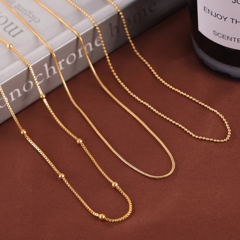 Collar De Acero De Titanio Chapado En Oro Minimalista Para Mujer Joyería Geométrica Cadena De Serpiente Y Caja