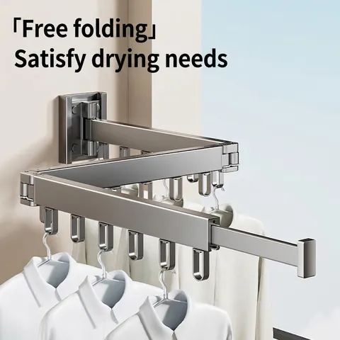 Wall Mounted Folding Clothes Drying Rack Space Aluminum Retractable Space Saving Laundry Hanger Balcony Rotating