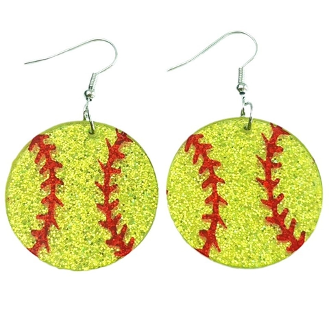 Sports Theme Drop Earrings Glitter Acrylic Wood Basketball Baseball Rugby Soccer For Game Day Fan Novelty Jewelry Women