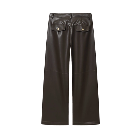 Women High Waist Faux Leather Straight Leg Trousers Casual PU Solid Color Fashion Long Pants With Pockets