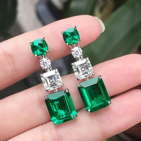 Boucles D'oreilles Pendantes Élégantes Cuivre Avec Zircone Coupe Émeraude Géométrique Style De Luxe Pour Femmes