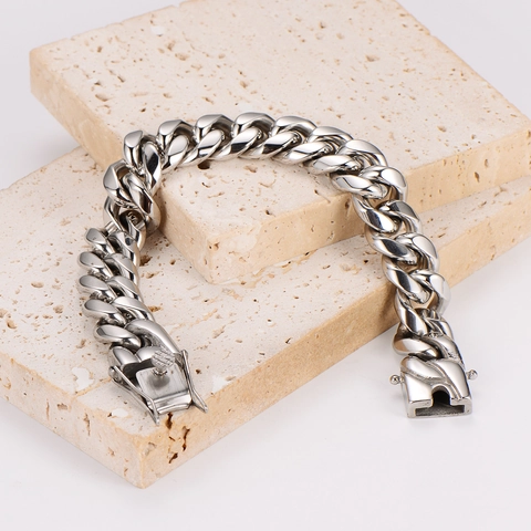 Pulsera De Cadena Cubana Para Hombre Acero Inoxidable 304 Pesada Ancha Pulida Estilo Punk Hip Hop