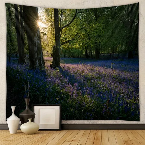 Nature Forest Wall Tapestry Polyester Fabric Sunlight Landscape Hanging For Bedroom Living Room Nordic Home Decor