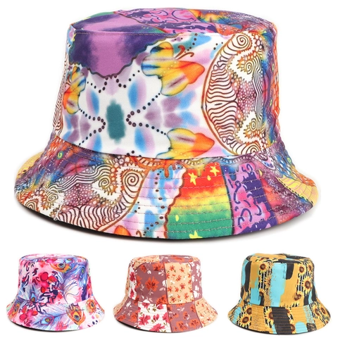 Wendbarer Bedruckter Fischerhut Baumwolle Polyester Blumen Schmetterling Muster Sommer Sonnenschutz Unisex