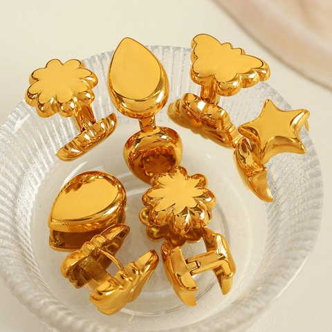 Stainless Steel Gold Plated Butterfly Star Flower Teardrop Ear Clips For Women Non-Pierced Minimalist Earrings Fashion Jewelry