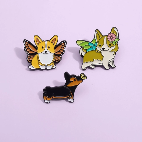 Set di Spille in Smalto per Cani Corgi Carini in Cartone Animato Spilla in Lega Animale Distintivo per Abbigliamento Zaino Regalo