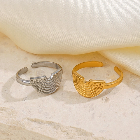 Geometrischer Halbkreis Wellentextur Ring Edelstahl Offen Verstellbar Minimalistischer Modeschmuck Für Damen