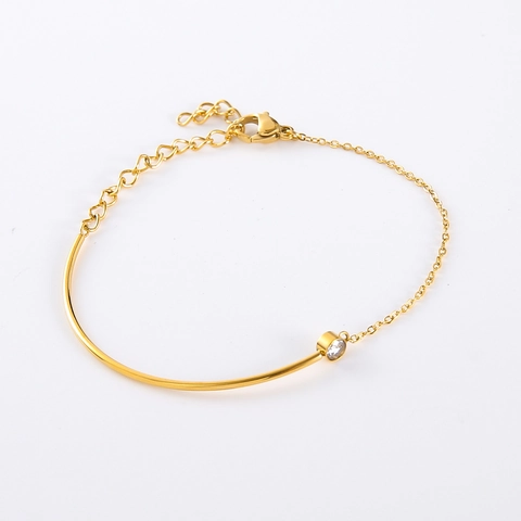 Simple Splicing Bracelet 304 Stainless Steel Zircon Inlay Adjustable Chain Minimalist Gold Plated Jewelry For Women