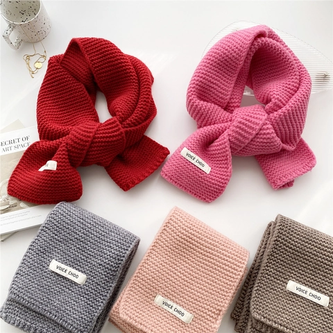 Solid Color Knitted Winter Scarf For Women Thick Warm Long Polyester Woolen Neck Warmer Japanese Korean Style Soft Wrap