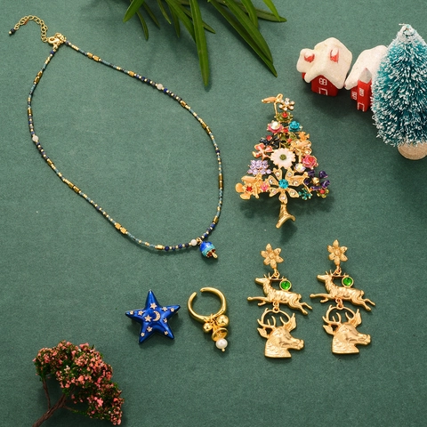 Orecchini Pendenti Natale Lega Perla Artificial Campanello Alce Gioielli Retro Inverno Con Perno In Argento Sterling 925