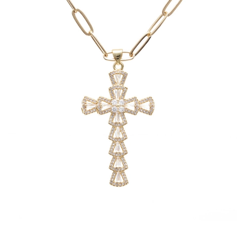 Maagd Maria Kruis Kompas Ster Hanger Ketting Koper Zirkoon Paperclip Ketting Voor Vrouwen Sieraden