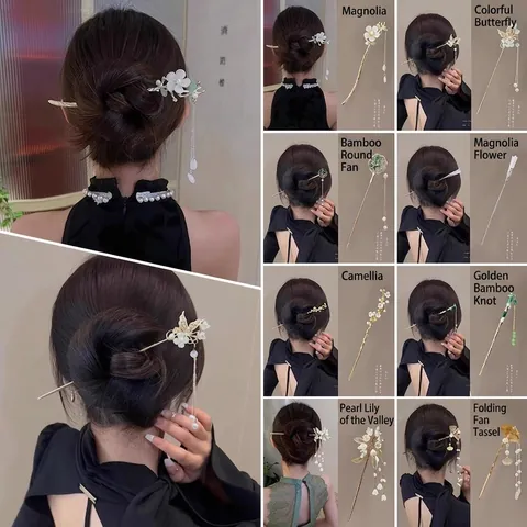 Vintage Chinese Style Hair Stick Sandalwood Metal Alloy Flower Artificial Pearl Tassel Elegant Hanfu Retro Accessory For Women