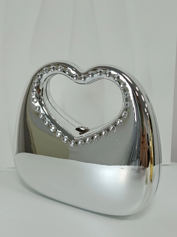 Pochette Da Sera A Forma Di Cuore In Acrilico Resina Trama Marmo Manico Con Strass Borsa A Tracolla