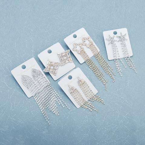 Strass Quasten Ohrhänger Für Frauen Legierung Zirkonia Lange Fransen Stern Geometrische Hochzeit Party Abschlussball Accessoire
