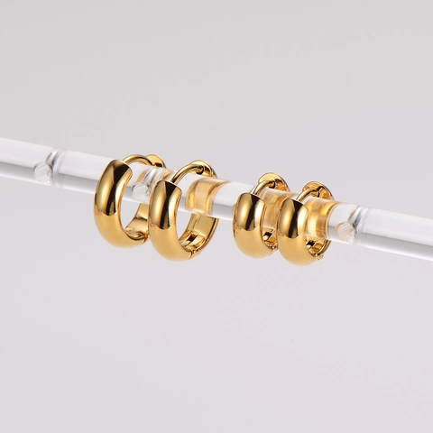 Pendientes De Aro Redondos Bañados En Oro Acero Inoxidable Gruesos Anchos Pulido Minimalista Geométrico Joyería Para Mujer