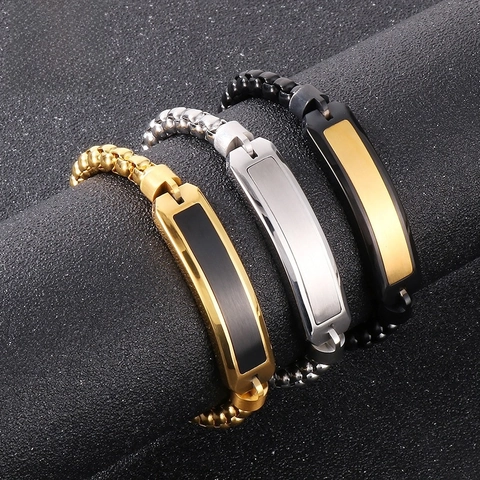 Pulsera ID Para Hombre De Acero Inoxidable Con Correa De Silicona Negra Cadena Estilo Punk Minimalista Joyería