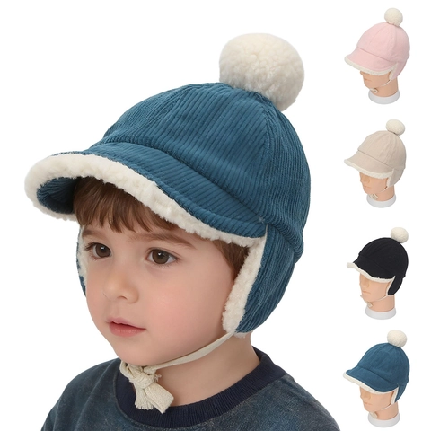 Cappello Da Trapper Invernale Per Bambini In Velluto A Coste Foderato In Pile Protezione Per Le Orecchie Caldo Antivento