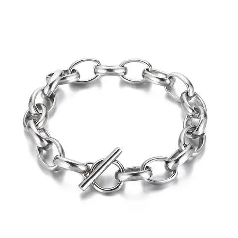 Bracciale A Catena Pesante Minimalista Acciaio Inossidabile Chiusura A T Style Industriale Per Donne