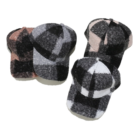 Berretto Da Baseball A Quadri Retrò Lana Di Agnello Poliestere Inverno Caldo Cappello Con Visera Sport All Aperto Regolabile Donna Uomo