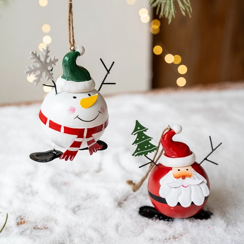 Decorazioni Appese a Sfera di Natale in Ferro Verniciato Babbo Natale Pupazzo di Neve Con Corda di Juta per Albero di Natale