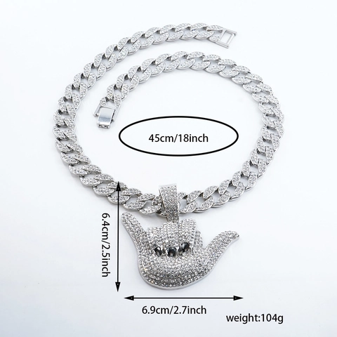 Collana Con Ciondolo Gesto Della Mano Shaka Hip Hop Iced Out Lega Di Zinco Strass Gioielli Da Uomo Catena Cubana