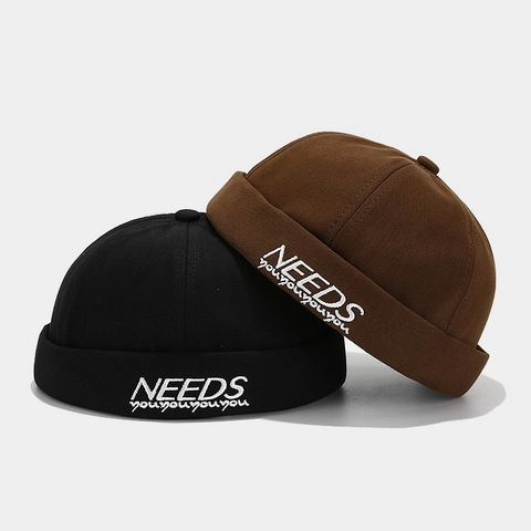 Retro Docker Mütze Randlose Baumwolle Miki Kappe Buchstaben Stickerei Verstellbar Streetwear Casual Unisex
