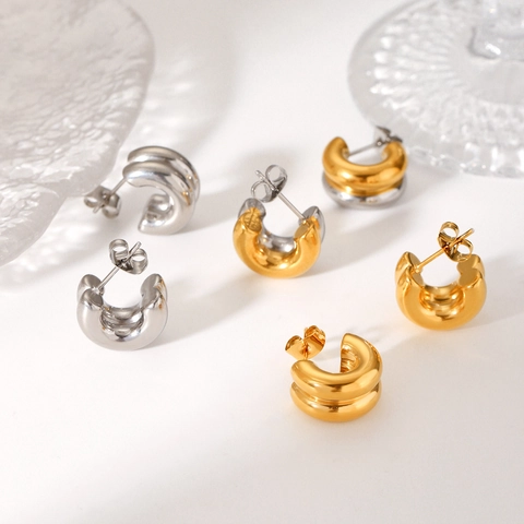 Chunky Hoop Ohrringe Edelstahl 18K Vergoldet Minimalistische Geometrische C-Förmige Lagen-Ohrstecker Schmuck Für Damen