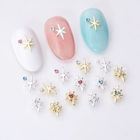 Ciondoli Per Nail Art A Croce Stellata Lega Brillanti Strass Künstliche Perle Decorazione DIY Stile Giapponese Accessori Manicure