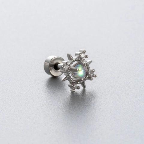 Titanium Steel Cartilage Earring Stud Rainbow Zircon Moonstone Screw Flat Back Piercing Jewelry For Women
