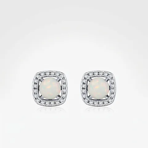 Orecchini A Lobo Halo Quadrati Con Perno In Argento Sterling 925 Opale Rotondo E Zircone Gioielli Geometrici Chic Per Donna