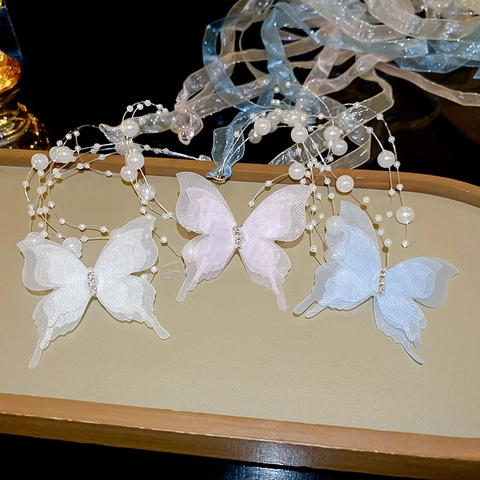 Collana Girocollo Farfalla Garza Organza Perla Artificial Imitazione Strass Elegante Fata Dolce Gioielli Per Donne