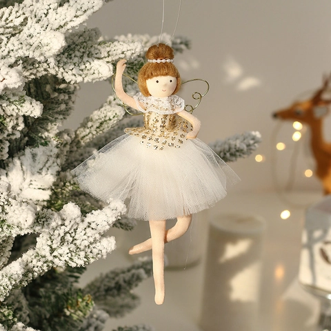 Noël Ballet Fille Ange Poupée Ornement Paillettes Tulle Mesh Ailé Suspendu Pendentif Pour Arbre Décoration Élégant