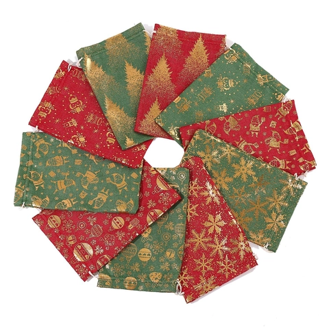 Christmas Gift Bags Linen Burlap Drawstring Pockets Hot Stamping Gold Pattern For Holiday Party Packaging