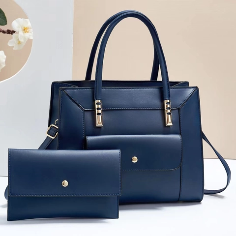 Borsa a Mano Donna in Pelle PU Set 2 Pezzi Grande Capacità Tote Bag Trendy Borsa a Spalla Crossbody per Casual Pendolare