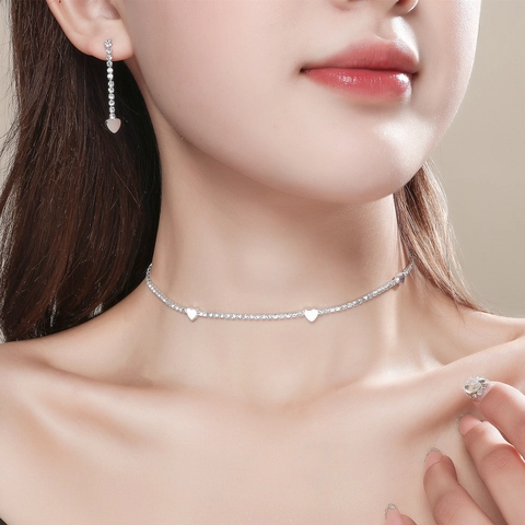 Gioielli Collana E Orecchini Con Strass Sposa Forma Cuore Scintillante Matrimonio Festa Donne Lega Color Argento Accessorio Elegante