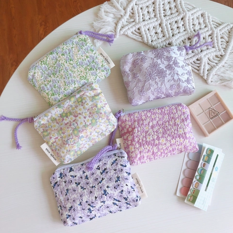 Mini Pochette In Cotone Floreale Portamonete Per Donne Ragazze Conservazione Rossetto Auricolari Borsa Con Cerniera Stile Dolce Fresco Organizzatore Di Trucco