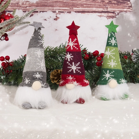 Christmas Gnome Faceless Plush Doll With LED Light Knitted Sitting Long Leg Nordic Desktop Ornament Holiday