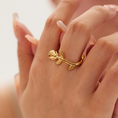 Anello Aperto Fiore Di Rosa Per Donna Vintage In Acciaio Inossidabile Ramo Di Vite Francese Regolabile Gioielli