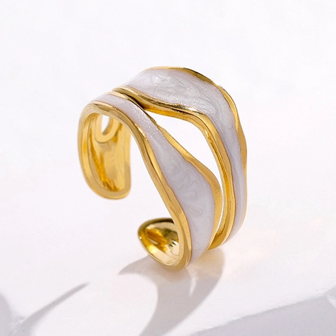 Minimalistischer Wellenring Offen Edelstahl 18K Vergoldet Emaille Verstellbar Eleganter Schmuck Für Damen