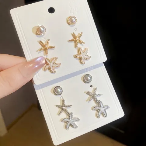Orecchini Stella Marina Perla Artificial Con Perno In Argento 925 Lega Smalto Stile Vacanza Spiaggia Gioielli Donna