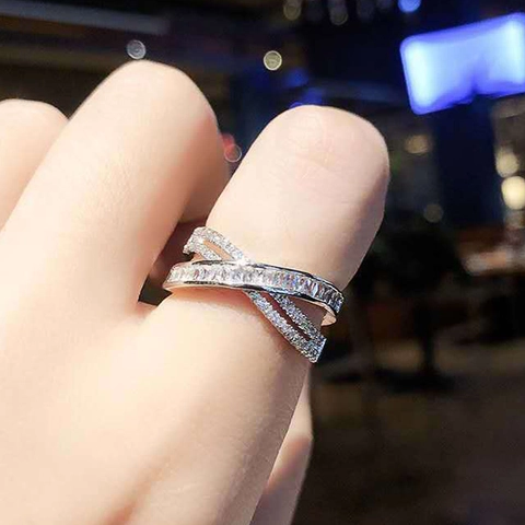 Criss Cross X Ring Copper Cubic Zirconia Micro Pave Geometric Adjustable Luxury Fashion Jewelry For Women