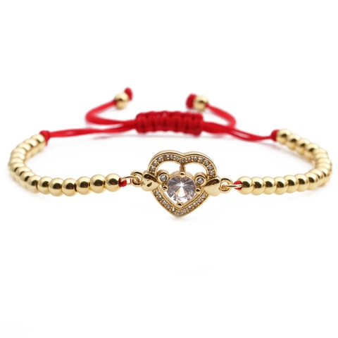 Heart Bracelet With Copper Zircon Geometric Simple Adjustable Braided Rope Fashion Jewelry For Women