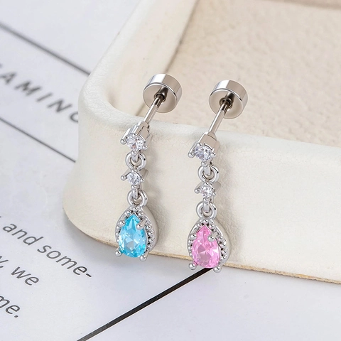 Pendiente De Cartílago Con Circonita En Forma De Gota Cobre Acero Titanio Joyería De Piercing Parte Posterior Plana Tragus