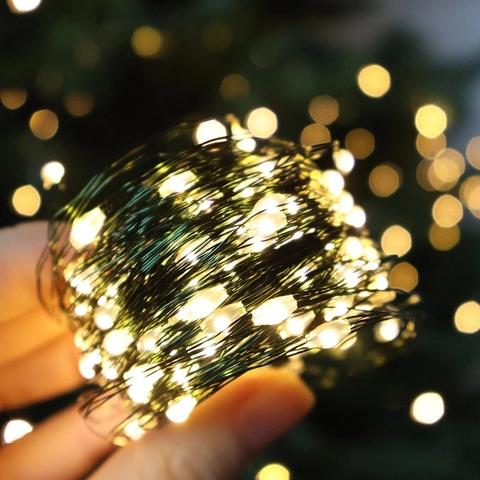 Luces De Cadena LED Hilo De Cobre Control Remoto Impermeable Decorativa Luces De Hada Árbol De Navidad Boda Hogar Blanco Cálido